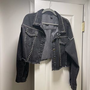 Black Studded Cropped Jean Jacket